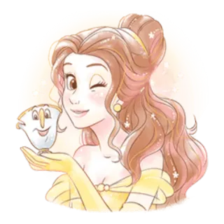 😉 3d43be14 Belle Beauty and the Beast 벨, 미녀와 야수, 디즈니, 공주, 만화, 영화, 애니메이션, 컵 telegram sticker