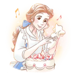 🎂 4af5ebb6 Belle 벨, 디즈니, 베이킹, 케이크, 딸기, 만화, 애니메이션, 공주 telegram sticker