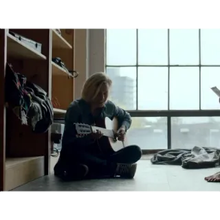 🌱 bf8088cb femme, guitare, musique, fenêtre, assise telegram sticker