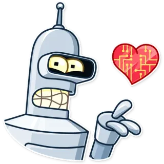 😘 4d6d66ac Bender Futurama 机器人, 卡通, 电视节目, 飞出个未来, 本德, 爱, 心 telegram sticker