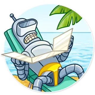 👙 65d4d4f6 Bender Futurama 本德尔, 飞出个未来, 机器人, 海滩, 放松, 卡通 telegram sticker