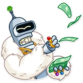 😄 dbc86397 Bender Futurama 机器人, 钱, 卡通, 黄金, 飞出个未来 telegram sticker