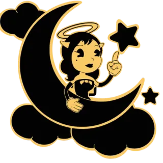 🌙 979d3208 Alice Angel Bendy and the Ink Machine kreskówka, anioł, księżyc, gwiazdy, halo telegram sticker