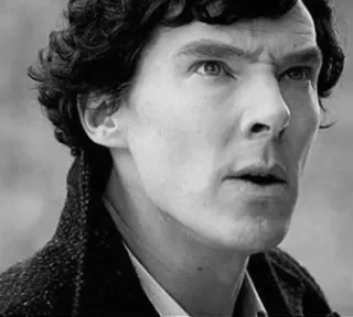 🤨 59ae7114 Sherlock Holmes Sherlock Holmes, Benedict Cumberbatch, detektif, potret, hitam putih, serial TV telegram sticker
