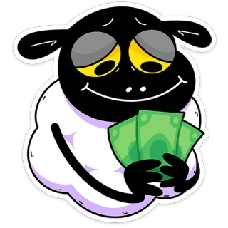 🤑 9376ba48 แกะ, เงิน, การ์ตูน, สัตว์, เงินสด, ความมั่งคั่ง telegram sticker