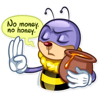 💸 0b9f7778 No money, no honey. bij, honing, cartoon, zin, grappig telegram sticker