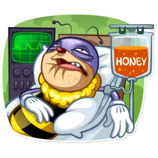 🤕 148a0055 HONEY ziek, bij, honing, ziekenhuis, cartoon, ziekte, behandeling, humor telegram sticker