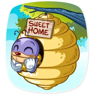 🏠 fbcd8382 SWEET HOME bij, thuis, cartoon, dier, bijenkorf, insect telegram sticker