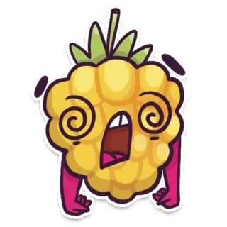 😵 0230f3c5 raspberry, buah, kartun, pusing, kuning, stiker, ekspresi whatsapp sticker