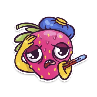 🍓 0c3bac89 stroberi, sakit, sakit, termometer, kartun, buah, kesehatan, sakit kepala whatsapp sticker