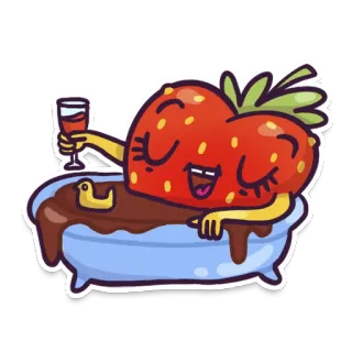 🍹 987c899f stroberi, bak mandi, cokelat, santai, lucu, kartun, buah whatsapp sticker