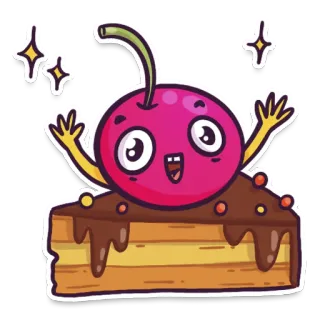 🍒 fe9f4686 ceri, kue, hidangan penutup, kartun, makanan, imut, kawaii whatsapp sticker