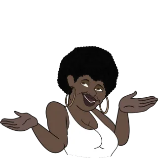 😇 7f9ad2b9 vrouw, schouderophalen, afro, cartoon, gebaar, uitdrukking telegram sticker