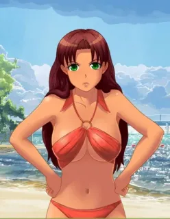 😡 15964c45 ผู้หญิง, บิกินี, ชายหาด, ชุดว่ายน้ำ, สไตล์อนิเมะ whatsapp sticker