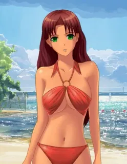 🤨 589e51fd อนิเมะ, ผู้หญิง, ชายหาด, บิกินี, ฤดูร้อน, พักร้อน whatsapp sticker