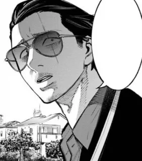 😎 0e020662 uomo, occhiali da sole, edificio, ritratto, stile manga, illustrazione telegram sticker