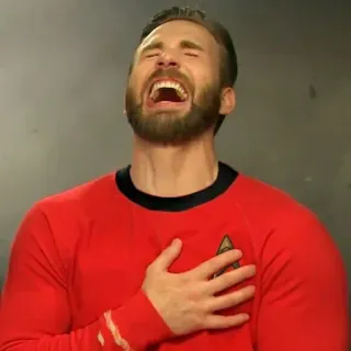 ⭐️ 47a5565c Star Trek Star Trek, Chris Evans, camisa vermelha, meme, rindo telegram sticker
