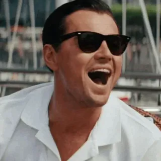 ⭐️ 91277eb6 leonardo dicaprio, animado, celebridade, homem, óculos de sol, rindo telegram sticker
