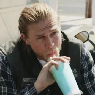 ⭐️ a9fb3f96 PRESIDENT homem, bebendo, presidente, motoclube, camisa xadrez, cabelo loiro telegram sticker