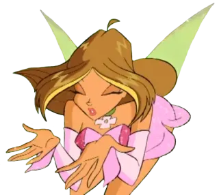 😘 0b6b7e76 Flora Winx Club นางฟ้า, เวทมนตร์, การ์ตูน, ปีก, ดอกไม้ telegram sticker