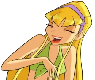 😆 bb52ed39 Stella Winx Club การ์ตูน, นางฟ้า, ผมบลอนด์, ยิ้ม, เวทมนตร์ telegram sticker