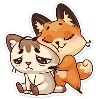 ☺️ 0b1a9e1e kucing, rubah, peluk, persahabatan, binatang telegram sticker
