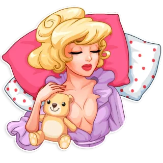 😴 e8342a36 sleeping, woman, bed, pillow, blonde, teddy bear telegram sticker