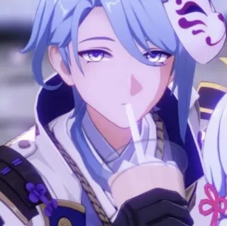 💙 b85d7cc4 Ayato Genshin Impact Anime, Videojuego, Personaje, pelo azul, Ayato, Genshin Impact telegram sticker