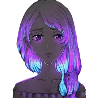 😭 38b4a344 anime, ragazza, piangendo, triste, emotivo, viola, neon telegram sticker