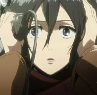 💥 77592cfe Mikasa Ackerman Attack on Titan Anime, Manga, Charakter, Angst, Reaktion, Schockiert, Verängstigt telegram sticker