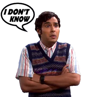👐 33696f43 Raj Koothrappali The Big Bang Theory I DON'T KNOW the big bang theory, raj, não sei, confuso, série de tv, sitcom telegram sticker