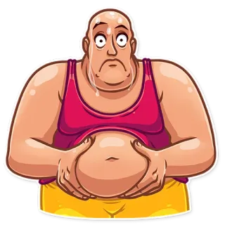☹️ 9d44a056 transpirant, gros, dessin animé, homme, personnage, surpoids whatsapp sticker