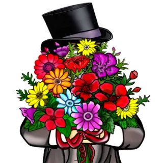 ❤️ 6551e264 꽃, 꽃다발, 실크햇, 신사, 화려한, 축하 telegram sticker