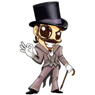 👌 6ea8ea81 남자, 만화, 중절모, 외알안경, 정장, 지팡이, 멋쟁이, 캐릭터, 신사 telegram sticker