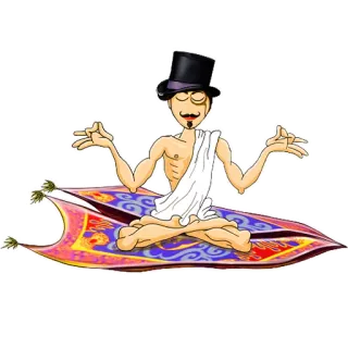 😌 78afaae0 마법 양탄자, 공중 부양, 명상, 요가, 만화, 판타지, 남자, 중절모 telegram sticker