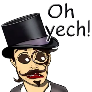 😦 7fd50610 Oh yech! 남자, 실크햇, 외알안경, 콧수염, 웩, 표정 telegram sticker