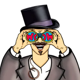❤️ a6076f16 WOW 남자, 중절모, 쌍안경, 와우, 만화, 콧수염 telegram sticker