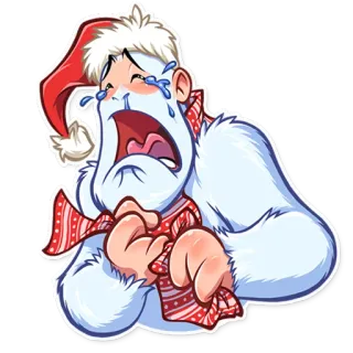 😭 30a105f1 イエティ, 悲しい, 泣く, クリスマス, マフラー, 冬, サンタ帽子 telegram sticker
