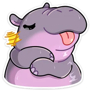 😝 5ea45577 河马, 卡通, 动物, 表情符号, 紫色, 可爱 telegram sticker
