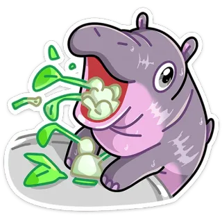 🤮 952bae62 河马, 动物, 吃, 可爱, 贴纸 telegram sticker