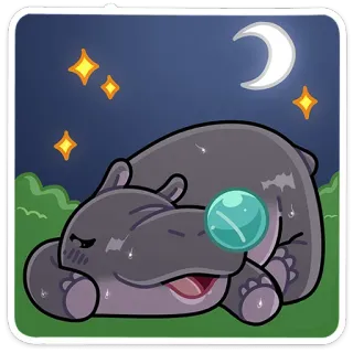 😴 df7371b3 河马, 睡觉, 月亮, 星星, 卡通, 动物, 夜晚, 梦 telegram sticker