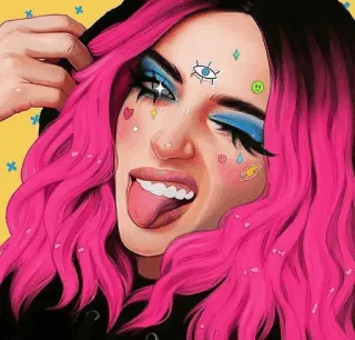 ✔ 754143c5 wanita, rambut merah muda, lidah, kartun, stiker, wanita, potret telegram sticker