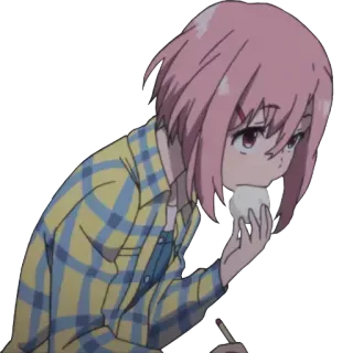 ✔ 7809631e Anime, Gadis, Makan, Rambut Pink, Kemeja Kotak-kotak telegram sticker