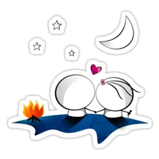 ❤ d7a8aeea love, couple, romantic, moon, stars, heart, campfire, stick figures telegram sticker
