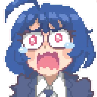 😢 7bea113a Anime, Pixelkunst, Weinend, Schockiert, Überrascht, Verängstigt, Ausdruck, Blaue Haare telegram sticker