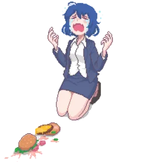 😭 82fd4c09 weinen, anime, büro, traurig, essen, burger telegram sticker