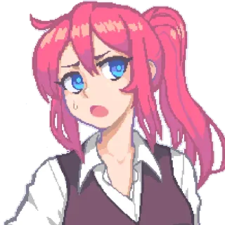 😅 8c1e16d8 Anime Mädchen, pinke Haare, Pixel Art, Cartoon, weiblich, besorgt telegram sticker