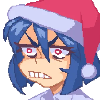 😡 942a34e8 Cartoon, Anime, Weihnachten, Weihnachtsmütze, Pixel Art, Lustig, Figur, Blaue Haare telegram sticker