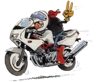 ✌ 1102e341 мотоцикл, мультфильм, байкер, шлем, транспортное средство, транспорт telegram sticker