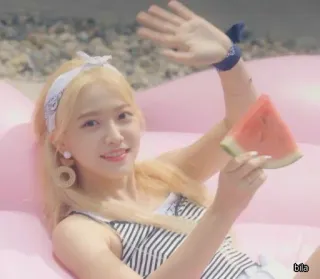 ✨ 6bd551cc bila woman, watermelon, person, cheerful, blond, blonde, food, summer, cute whatsapp sticker